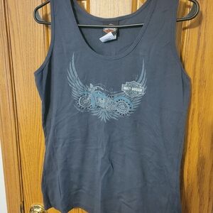 Harley-Davidson Gray and Blue Sleeveless Tank Top